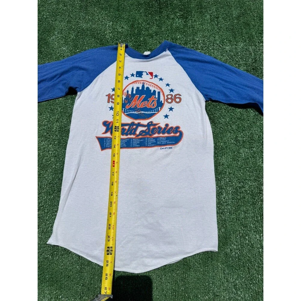 Rare New York Mets Official 1986 World Series Ringer T-shirt youth size medium